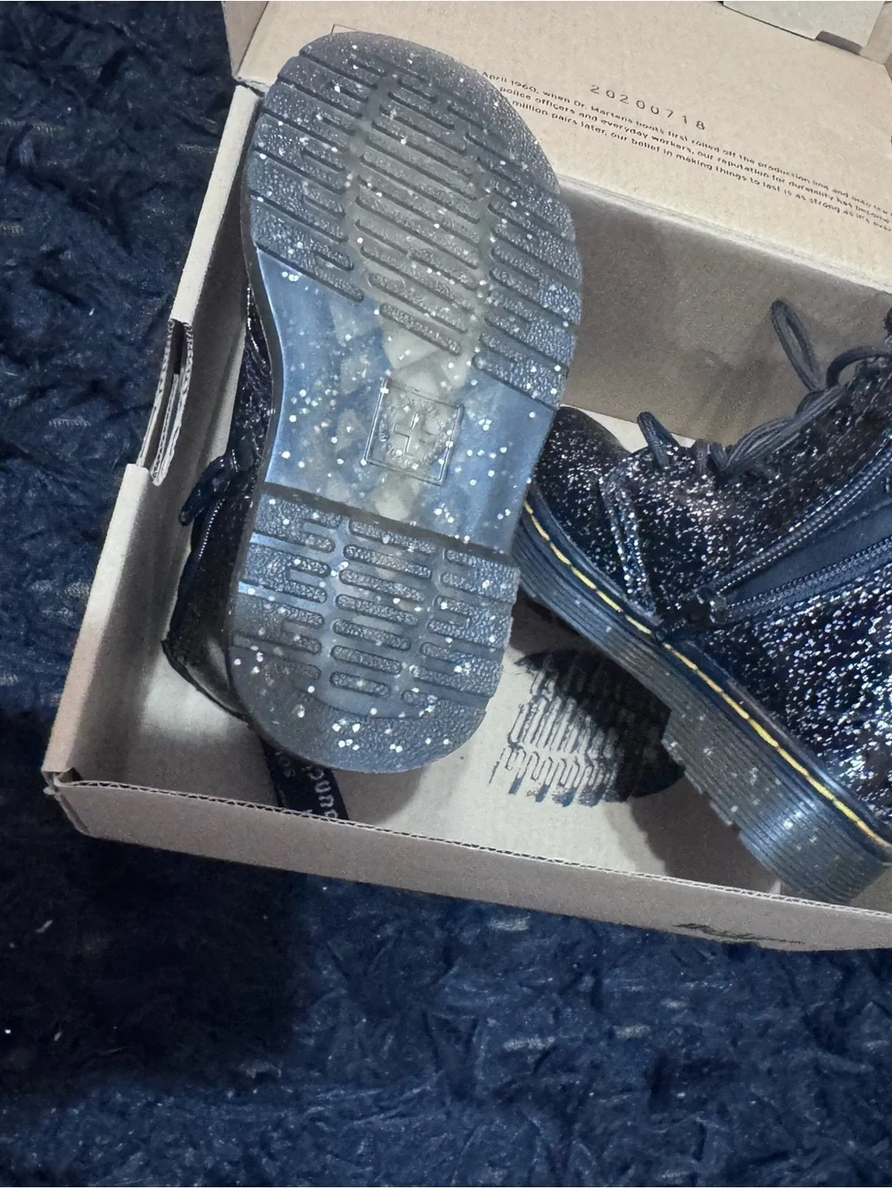 Dr. Martens Black Glitter Lace-Up Combat Boots. Toddler 7